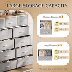 WLIVE Storage Organizer Unit with 11 Fabric Bins, Storage Drawers Organizer with Steel Frame, Tall Storage Tower Organizaton for Living Room, Hallway, Office, Light Grey