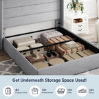Allewie Queen Size Lift Up Storage Bed, Modern Wingback Headboard, Hydraulic Support, No Box Spring Needed, Light Grey