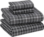 RUVANTI Flannel Sheets Full Size - 100% Cotton Double Brushed Bed Sheets Set, Deep Pockets 16 Inches, All Seasons Breathable & Extra Soft Full Sheets, Warm & Cozy, 4 Piece, Grey Plaid