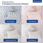 DREAMCARE Queen Size Sheets - Floral Sheets Queen Size Bed Set - 4pcs Queen Sheet Set - Cooling Bed Sheets - Queen Size Sheet Sets - Soft & Long Lasting 100% Brushed Floral Bed Set - Floral Blue