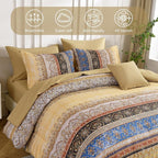 Boho King Size Comforter Set 8 Pieces, Yellow Bohemian Striped Bed in a Bag, Paisley Soft Microfiber Bedding Comforter Set