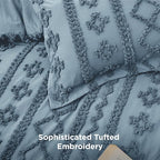 Bedsure Tufted Boho Comforter Set Twin Size - Grayish Blue Boho Bed Set, GentleSoft™ 2 Pieces Farmhouse Shabby Chic Embroidery Bedding, Gifts for Woman, Soft Jacquard Twin Comforter for All Seasons