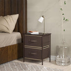 SIMPLE HOUSEWARE 2 Tier Night Stands Dresser for Bedroom Organizer Drawer Storage Tower, Brown