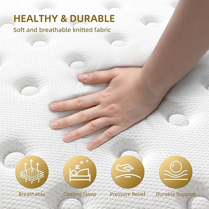 Cooling Gel Memory Foam Hybrid Mattress, 12 Inch Queen Size Mattress in A Box with Pocket Springs for Back Pain & Pressure Relief, Medium Firm Feeling with CertiPUR-US Certified Foam