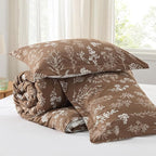 Bedsure Queen Comforter Set - Brown Bed Set, 3 Pieces Cute Floral Bedding, 1 Soft Reversible Botanical Flowers Comforter and 2 Pillow Shams