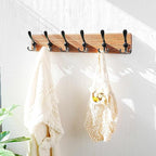 Dseap Coat Rack Wall Mounted - 24" Long 6 Tri Hooks, Heavy Duty Wooden Wall Coat Hanger Coat Hook for Clothes Hat Jacket Clothing, Natural and Black, Pack of 2