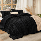 Bedsure Tufted Boho Comforter Set California King - Black Boho Bed Set, GentleSoft™ 3 Pieces Farmhouse Shabby Chic Embroidery Bedding, Gifts for Woman, Soft Jacquard Comforter for All Seasons