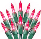 Christmas Lights Indoor Outdoor 100 Count Incandescent Light UL Certified Connectable Christmas Tree Lights with Green Wires for Xmas, Wedding, Holiday, Party, Home, Valentines Day Decoration(Pink)