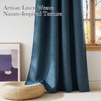 NICETOWN Short Faux Linen Stone Blue Blackout Curtains 63 inches Long for Kitchen - Privacy Panels for Living Room Bedroom, Modern Farmhouse Style Easy Care Grommet Top, 2 Panels, W42 by L63
