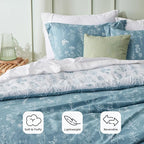 Bedsure Queen Comforter Set - Mineral Blue Bed Set, 3 Pieces Cute Floral Bedding, 1 Soft Reversible Botanical Flowers Comforter and 2 Pillow Shams