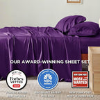 Bedsure Queen Sheet Set, Rayon Derived from Bamboo, Cooling Sheets, Breathable & Soft, Deep Pocket Up to 16 Inches, Hotel Luxury Silky Bedding for Hot Sleepers, Plum