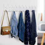 WEBI Coat Rack Wall Mount White,38 9/16" Long Coat Hooks Wall Mounted,Large Wall Coat Hanger,10 Tri Hooks for Hanging Coats,Clothes,Jacket,White