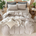 MooMee Bedding Duvet Cover Set 100% Washed Cotton Linen Like Textured Breathable Durable Soft Comfy (Solid Light Tan, Twin 68"x90")