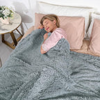 Tuddrom Decorative Extra Soft Faux Fur Blanket Queen Size 80"x90",Solid Reversible Fuzzy Fluffy Cozy Plush Fleece Comfy Microfiber Fur Blanket for Couch Sofa Bed,Gray Blue