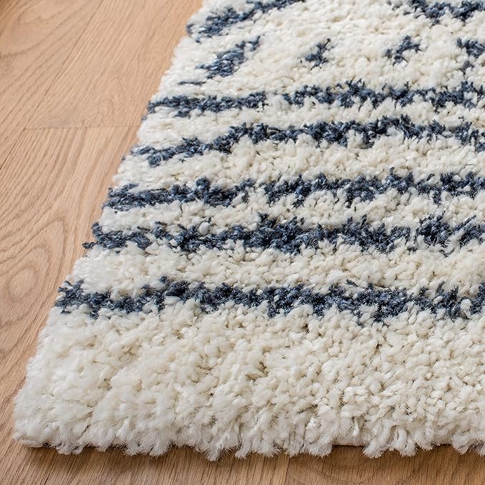 SAFAVIEH Arizona Shag Collection Area Rug - 10' x 14', Ivory & Slate, Moroccan Design, Non-Shedding, 1.6-inch Thick, Ideal for High Traffic Areas in Living Room, Bedroom (ASG741M-10)