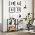 VASAGLE 39.4 Inch Console Table with 3 Shelves, Sofa Tables, Modern Entryway Table, Metal Frame, Tempered Glass Shelf, Entryway Living Room Bedroom, Classic Black and Transparent ULGT027B01