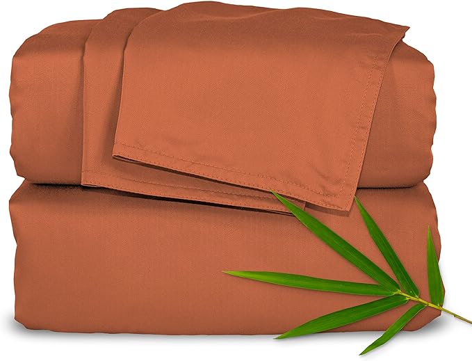 California King Sheets by Pure Bamboo, Genuine 100% Organic Viscose Derived from Bamboo Bed Sheet Set, Soft & Cooling, Double Stitching, Lifetime Quality Promise (California King, Terracotta)