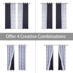 BONZER Mix and Match Curtains - 2 Pieces Branch Print Sheer Curtains and 2 Pieces Blackout Curtains for Bedroom Living Room Grommet Window Drapes, 37x84 Inch/Panel, Grey Dark, Set of 4 Panels