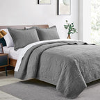 Love's cabin Quilts for Full Bed Grey Bedspreads Bedding Set - Summer Lightweight Bedspread Comforter - Coin Pattern Bedding Coverlet for All Season - 3 Pieces (1 Quilt, 2 Pillow Shams)