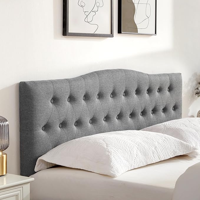 Tufted Upholstered Headboard Queen Size, Sturdy and Durable Solid Wood Bed headboard, Fabric Headboard Adjustable Height from 37” to 51”, Modern Button Diamond Design Head Board, Grey