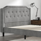 ZINUS Kellen Upholstered Scalloped Platform Bed Frame, Mattress Foundation, Wood Slat Support, No Box Spring Needed, Easy Assembly, King