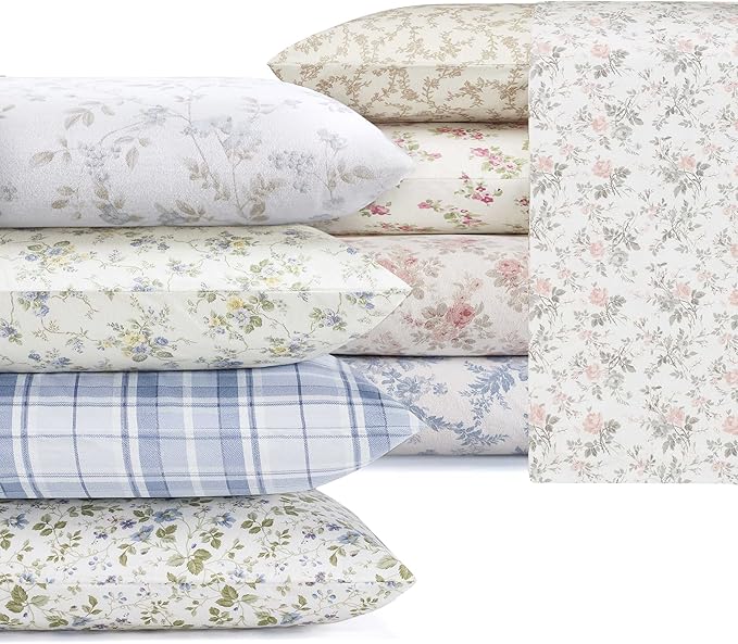 Laura Ashley - Flannel Sheets Full Size, Anti-Pilling & Wrinkle Resistant Cotton, Touchably Soft for All-Season Comfort - Bed Sheets with Matching Pillowcases & Fitted Sheet (Lisalee Pink)