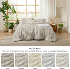 Bedsure Tufted Boho Comforter Set Oversized Queen - Linen Boho Bed Set, GentleSoft™ 3 Pieces Farmhouse Shabby Chic Embroidery Bedding, Gifts for Woman, Soft Jacquard Comforter for All Seasons