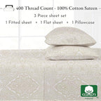 California Design Den Deep Pocket Twin Sheets Set - 400 Thread Count Sateen, Natural 100% Cotton Sheets, Cooling and Durable Bedding Set - Paisley Beige