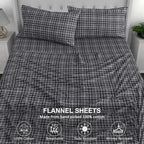 RUVANTI Flannel Sheets Queen Size - 100% Cotton Double Brushed Bed Sheets, Deep Pockets 16 Inches Queen Sheet Set, All Seasons Breathable & Extra Soft - Warm & Cozy, 4 Piece, Grey Plaid