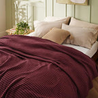 Bedsure Cooling Cotton Waffle King Size Blanket - Lightweight Breathable Blanket of Rayon Derived from Bamboo for Hot Sleepers, Luxury Throws for Bed, Couch and Sofa, Burgundy, 104x90 Inches