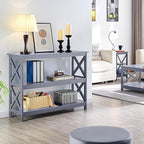 Yaheetech Console Table with 3 Storage Shelves, Entryway Table Sofa Side Table Narrow Long Bookshelf for Hallway Living Room, Accent Furniture, Gray