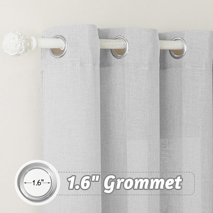 RYB HOME Curtains 95 inch - Subtle Linen Texture Sheer Curtains for Living Room, Glare Scattering Privacy Drapes for Bedroom/Doorway/Dining, Width 52 x Length 95, 1 Pair, Dove Grey