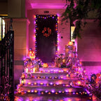 JMEXSUSS 250LED Orange and Purple String Lights Outdoor Waterproof, 8 Lighting Modes Orange and Purple Christmas Lights 91.5ft Connectable Halloween Light Indoor for Tree Yard Patio House Decor