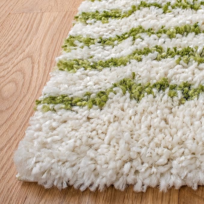 SAFAVIEH Arizona Shag Collection Area Rug - 2'3" x 12' Runner, Ivory & Green, Non-Shedding & Easy Cleaning, Plush Thick Pile, Ideal for Living Room, Bedroom, Dining Space (ASG741Y)