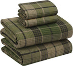 RUVANTI Flannel Sheets Full Size - 100% Cotton Double Brushed Bed Sheets Set, Deep Pockets 16 Inches, All Seasons Breathable & Extra Soft Full Sheets, Warm & Cozy, 4 Piece, DNA Plaid