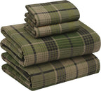 RUVANTI Flannel Sheets King Size - 100% Cotton Brushed King Size Sheets Set - Deep Pockets 16 Inches Bed Sheets - All Seasons Breathable & Extra Soft - Warm & Cozy, 4 Piece, DNA Plaid
