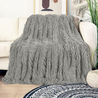 Tuddrom Decorative Extra Soft Faux Fur Blanket Queen Size 80"x90",Solid Reversible Fuzzy Fluffy Plush Fleece Comfy Microfiber Fur Blanket for Couch Sofa Bed,Quiet Grey