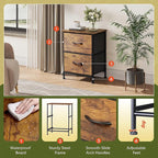 WLIVE Night Stand, Small 2 Drawer Dresser, Nightstand with Fabric Bins for Bedroom, Closet, Dorm, Rustic Brown Wood Grain Print, 11.8" D x 15.7" W x 20.9" H