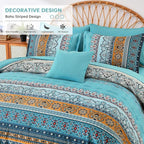 Cottolester Boho King Comforter Set 8 Pieces,Teal and Yellow Bohemian Comforter Paisley Striped Bed in A Bag,Soft Microfiber Bedding Set for All Season