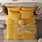 Monbix Queen Comforter Set - 7 Pieces Bright Yellow Bed in a Bag Queen Bedding Sets with Comforters, All Seasons Down Alternative Comforter Bed Set with Sheets,Pillowcases & Shams