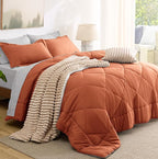 Bedsure Full Size Comforter Set - 7 Pieces Reversible Burnt Orange Bedding, Full Size Bed Set for All Seasons, Bed in a Bag with Down Alternative Comforter, Sheets, Pillowcases & Shams