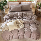 MooMee Bedding Duvet Cover Set 100% Washed Cotton Linen Like Textured Breathable Durable Soft Comfy (Heathered Mauve Brown, Oversized Queen 98"x98")