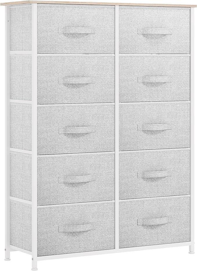 YITAHOME 10 Drawer Dresser - Fabric Storage Tower, Organizer Unit for Bedroom, Living Room, Hallway, Closets - Sturdy Steel Frame, Wooden Top & Easy Pull Fabric Bins (Cool Gray)