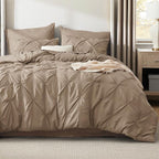 Bedsure Twin Comforter Set Khaki - Bed in a Bag Twin Size Bedding 5 Pieces, GentleSoft™ Pintuck Bed Set Gift for Family, Pinch Pleat Khaki Comforter with Sheets, Pillowcase & Sham