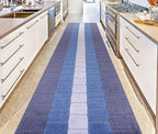 Custom Size Coastal Nautical Style Runner Rug Carpet for Hallway Entryway, Slip Resistant Latex Rubber Backed, 31 inch Wide X Customized Length, Squares Blue, 31 inch X 16 feet