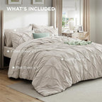 Bedsure California King Comforter Set Linen - Bed in a Bag Cal King 7 Pieces, GentleSoft™ Pintuck Bed Set Gift for Family, Pinch Pleat All Season Comforter with Sheets, Pillowcases & Shams