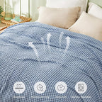 Bedsure Cooling Cotton Waffle King Size Blanket - Lightweight Breathable Summer Blanket of Rayon Derived from Bamboo for Hot Sleepers, Luxury Throws for Bed, Couch and Sofa, Fog Blue, 104x90 Inches
