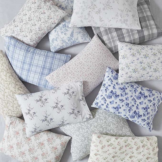 Laura Ashley - Flannel Sheets Twin Size, Anti-Pilling & Wrinkle Resistant Cotton, Touchably Soft for All-Season Comfort - Bed Sheets with Matching Pillowcase & Fitted Sheet (Le Fleur Cottage Blue)