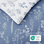 Bedsure Queen Comforter Set - Infinity Blue Bed Set, 3 Pieces Cute Floral Bedding, 1 Soft Reversible Botanical Flowers Comforter and 2 Pillow Shams