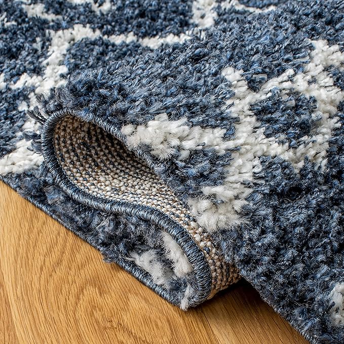 SAFAVIEH Arizona Shag Collection Area Rug - 6'7" Square, Slate Blue & Ivory, Moroccan Design, Non-Shedding & Easy Care, 1.6-inch Thick Ideal for High Traffic Areas in Living Room, Bedroom (ASG741L)
